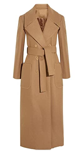 CHARTOU Women's Elegant Lapel Collar Double Breasted Regular Wool Blend Overcoat Coat Belt