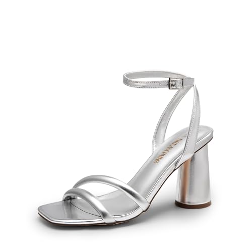 Image of DREAM PAIRS Women's Strappy Round Heels Sandals | Square Open Toe Heels, Ankle Strap, Dress Shoes for Party