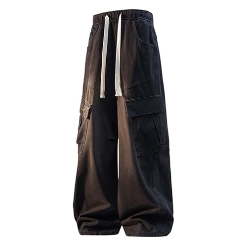 Pantalones vaqueros holgados hombre Y2K Cargo rectos elásticos azul