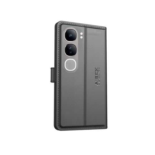 Image of AIBEX Compatible for Vivo Y300 5G Flip Cover Leather Finish with Magnatic Closure | Inside TPU with Card Pockets | Wallet Stand | Complete Protection Flip Case -Black