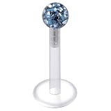 AZARIO LONDON Piercing per labbro in resina epossidica da 3 mm, con sfera di cristallo 16 gauge UV Bio Flex – Piercing per labbro – Piercing per labbro – Piercing per labbro, 10mm Length, UV Bio Flex