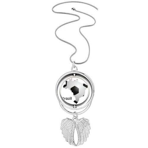 Collier carte du Brésil avec pendentif ailes d'ange rotatif en acier doré