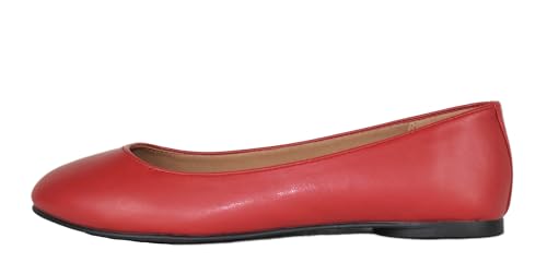Soda Kreme Comfortable Basic Shoes Women Ballet Flat Round Toe Gel Insole Red PU 6.5
