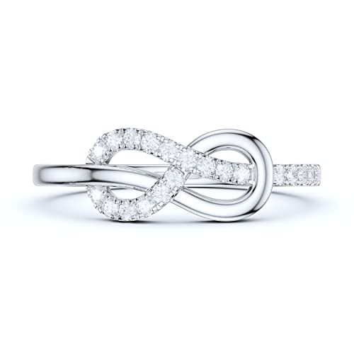 Real 14k White Gold Tie The Infinity Love Knot Simulated Diamond or Genuine MoissaniteIntertwined Ring Promise Ring2