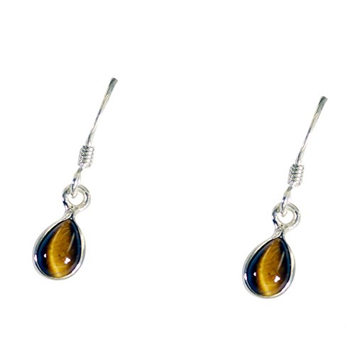 Pendientes de ojo de tigre natural en plata 925 con forma de pera para yoga y meditacion chakra