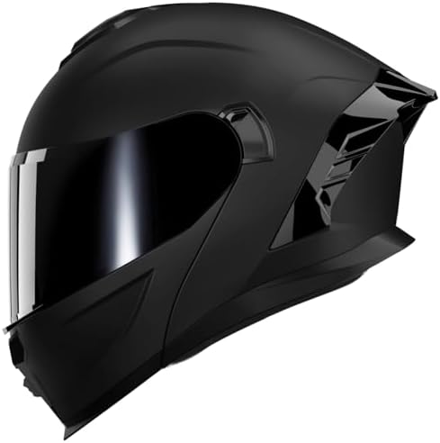 MXJ Gear Motorcycle Helmet,Motorcycle Dual Visor Flip up Modular Full Face Helmet JR-815,DOT Approved Motorbike Helmet with Black Visor for Adults Men Women(L,Matte Black )
