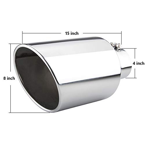 4 Inch Inlet Diesel Truck Tailtip, 8 Inch Outlet Exhaust Tip, 15 Inch Length Muffler Tip, Rolled End Angle Cut #TOP1