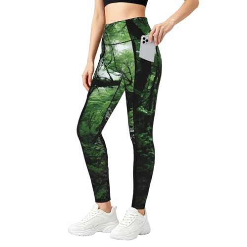 Legging imprimé arbre pour femme avec poches pratiques pour sport et fitness