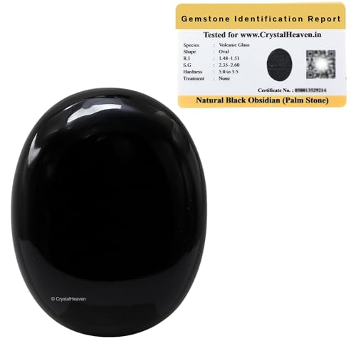 Image of Certified Black Obsidian Crystal Palm Pebbles Stones for Stress Relief | AAA Grade Original Healing Gemstone Agate Palm Stone for Yoga Meditation Spiritual Reiki Feng Shui