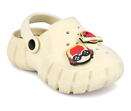 Image of GIMME ! Little Monkey, Toddler Clogs Slippers, 12 Months to 6 Years, Baby Boy, Waterproof, Lightweight, Cute Cartoon Fun Charms, Beige, Non-Slip Sole