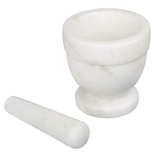 Creative Home Natural Marble Mortar And Pestle Set Spice Grinder Guacamole Molcajete Bowl, Kitchen Spices, Herbs, Pesto Grinder, 4" Diam. X 4" H, Off-White (Color May Vary) #TOP1
