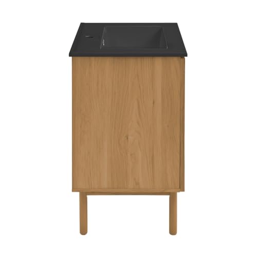 Image of Swiss Madison Classe 18 in. Oak Bathroom Vanity with Black Ceramic Sink Top