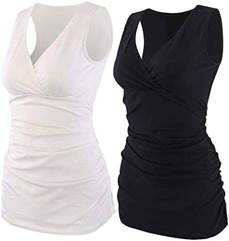 COLOMI Maternity Nursing Tank Top Women Maternity Pajama Tops Nursing Cami Sleep Bra for Breastfeeding (Black+White/2Pack, M)