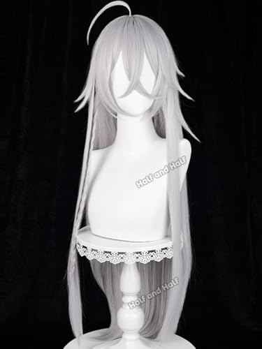 Image of Half and Half Long Straight Light Gray Anime Wig with Bangs for Under Taker Cosplay 35.4'' Silver White Death Costume Wigs for Men Women Halloween Party Daily