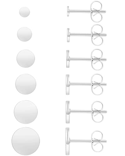 Unisex 6 Pairs Dot Stud Earrings, Surgical Steel Gold Plated Black Tiny Flat Disc Stud Earrings for Women Men