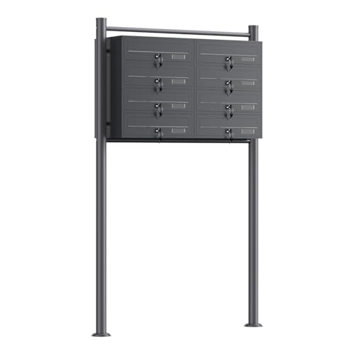 Wiltec Boîte aux Lettres sur Pieds Gris Anthracite 945 x 270 x 1500 mm, avec 8 Compartiments verrouillables 2x4 et Porte-nom, Revêtement en Poudre, pour...