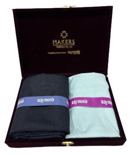 Image of Raymond Makers Men's Shirt & Trouser Fabric Combo with Premium Gift Box | Solid Shirt Fabric with Formal Trouser Fabric | Unstitched Dress Material for Office & Formal Wear