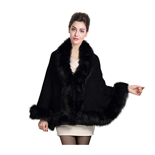 BEAUTELICATE Capa de Abrigo Punto con Chal de Piel Sintética de Conejo Poncho Estola de Pelo Mujer Cardigan de Boda para Fiesta Invierno (Negro)