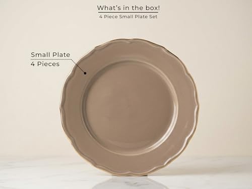 Image of Bodhi House 4-Piece Gold Rim Porcelain Quarter Plates Set | Snack & Dessert Plates | Lightweight, Chip Resistant| Dishwasher Safe Elegant Tableware for Dining & Gifting | Thunder Grey