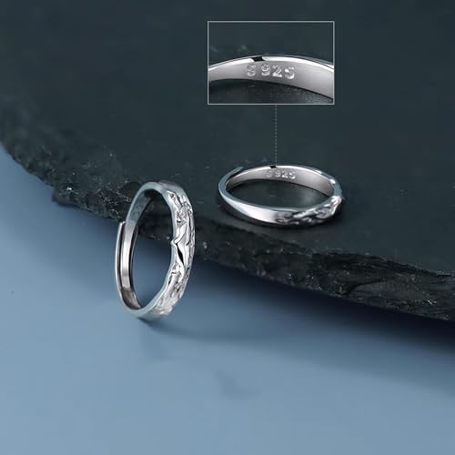 Bague couple moderne géométrique réglable en argent massif pour femme - 6