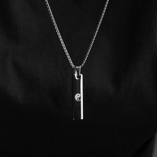 Image of Mesmerize Spiritual Mini Tag Stainless Steel Necklaces for Men | Locket and Pendant Necklace for Men and Guys | Necklace with Chain in Black and Silver | 6-Month Warranty.