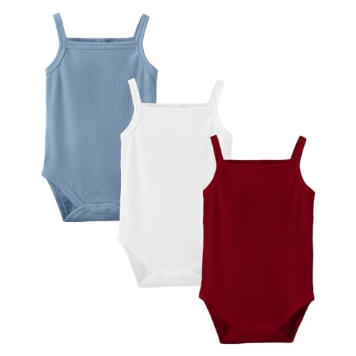 Image of OPAWO Sleeveless Onsies for Baby Girl Bodysuits 3 Pack Neutral Baby Clothes Summer Spaghetti Strap Tank Top Onsies Undershirt