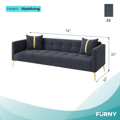 Image of Furny Styling 3 Seater Fabric Sofa Set (Dark Grey) | Soft Velvet Fabric | Modern Design | Comfortable Seating | Living Room Furniture