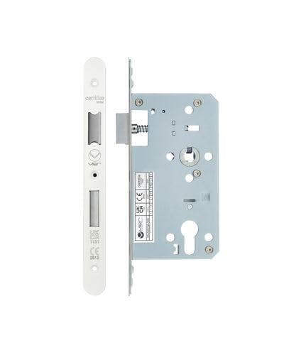 Kooples Hardware 2 Pack DIN Euro Sashlock 72mm Centres 60mm Backset Radius Faceplate Mortice Locks for Wooden Doors (Powder Coat White)