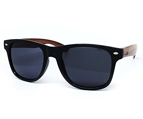 CH52 Faux Wood Reflective polished Horn Rimmed Womens Mens Funky Sunglasses (Faux Wood, BLACK/BROWN)3