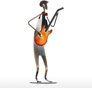 Tooarts Cowboy Band Metal Guitar Player Sculpture Guitar Playing Iron Ornaments Handmade Gifts Living Room Decorations