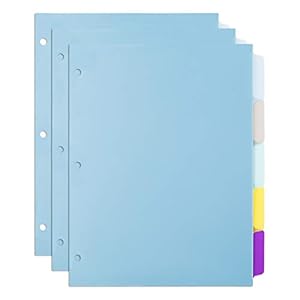 Amazon Basics 5-Tab Plastic Binder Dividers, Writable multicolor Tabs, 3 Pack