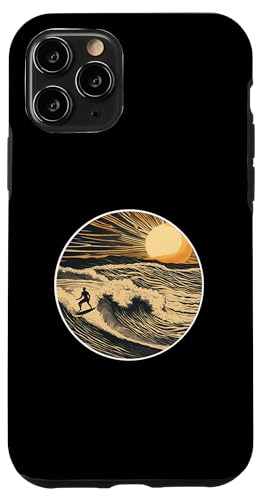 Carcasa para iPhone 11 Pro Vintage Cool Surfer Retro Surfing Olas Puesta Del Sol Gráfico Surf