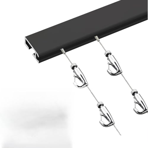 Colgar Cuadros Kit Resistente para Colgar Cuadros, Negro. Riel de Acero para Colgar Cuadros en La Pared, 61, 76, 100, 122, 150, 180 y 200 Cm. Riel para Colgar Cuadros de Museo en La Sala de Estar(160c