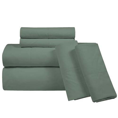 Image of ROYALE LINENS 4 PC Queen Sheets Set - Soft Brushed 1800 Microfiber Bedding - 1 Fitted and 1 Flat Sheet, 2 Pillowcase - Wrinkle Free & Fade Resistant - Hotel Luxury Bed Sheets Set (Green Bay, Queen)