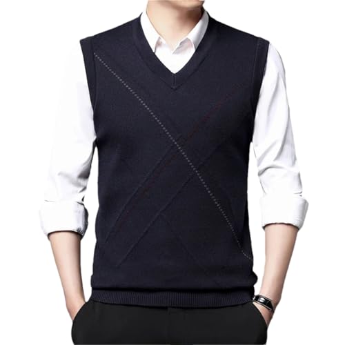 Men's Casual Knitted Sweater Vest V-Neck Striped Pullover Outwear Tops Business Waistcoat