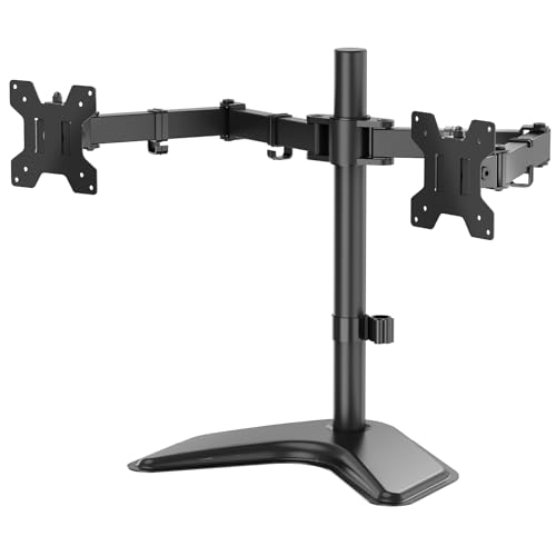 WALI Dual Monitor Stand, Freestanding Full Motion Monitor Desk Mount Fits 2 Screens up to 27 inches, Dual Monitors Arm Fits up to 22lbs, VESA 75x75 100x100 (MF002LM), Black