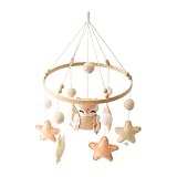 Owl Stars Crib Mobile, Handmade Baby Crib Hanging Ornaments, Creative Cartoon Felt Nursery Decor Simple Baby Toy for Boys Girls, Perfect Gift for Newborn (Beige)