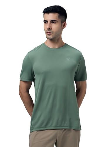 Image of TECHNOSPORT Men's Slim Fit Polyester Activewear Sports T-Shirt with Moisture-Wicking Comfort for Workout, Running & Gym