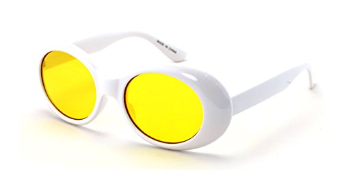 V.W.E. White Vintage Sunglasses UV400 Bold Retro Oval Mod Thick Frame Sunglasses Clout Goggles Pink Blue Yellow Lens