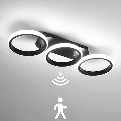 LED Deckenleuchte mit Bewegungsmelder Innen Sensorlampe Modern Runden Deckenlampe mit Tageslichtsensor Deckenbeleuchtung für Flur Treppe Wohnzimmer Bad Balkon Küche Garage Veranda BüRo Lampe,30W/6000K Cover