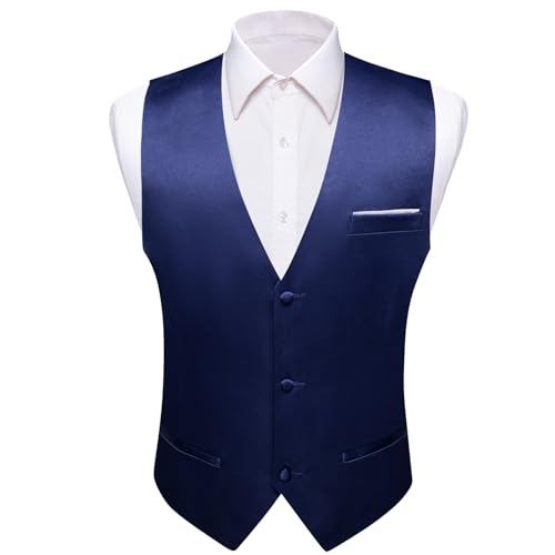 Image of Barry.Wang Mens Suit Vest Bow Tie Set 4PCS Formal V-neck Slim Fit Casual Solid Color Waistcoat Wedding Party Tuxedo