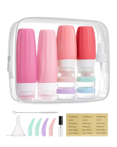 Image of BAGSMART 18 Pack TSA Approved Travel Bottles for Toiletries, Leak Proof Silicone Travel Size Containers Bottles for Shampoo, Rose Pink