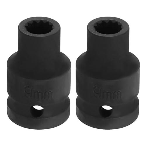 Image of HARFINGTON 2pcs 1 /2 inch Drive x 9mm Shallow Impact Socket 12-Point Metric CR-V Steel Spindle Nut Impact Flip Sleeve for Home Auto Nuts Bolts Repair