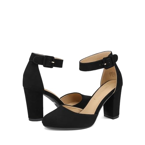 DREAM PAIRS Women's High Heel Ankle Strap Closed Toe Chunky Wedding Pumps Shoes - Image 6