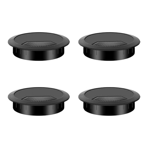 4 Piezas Pasacables Escritorio 60mm, Cubierta Orificio Cable Agujero Mesa, Tapas de Gestión de Cables ABS para Escritorio, Mesa Oficina Ordenador, Organizador de Cables Ojales Plástico con Tapa, Negro