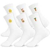 Scinzene Ostern Geschenke Set, 3 Paar Ostersocken EU 35-44 mit Kaninchen Stickerei, Süße Socken Damen Weiß mit Motiv, Witziges Ostergeschenk für Freundin und Familie