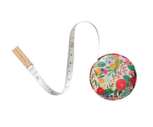 RIFLE PAPER CO. Garden Party Measuring Tape - Retractable Measuring Tape in Illustrated Case, Brass Hardware and Hidden Button Release, Measures up to 60' (152.4 CM), Stows Easily and Discreetly