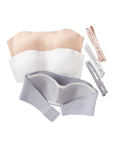 OYOANGLE Girl's 3 Pack Strapless Tube Tops Lightweight Padded Seamless Bandeau Training Bras