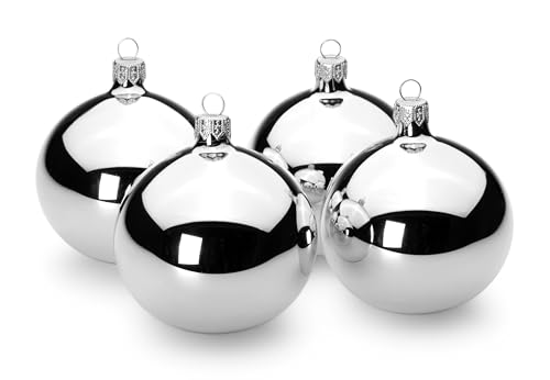 SIKORA Essentials Klassische Christbaumkugeln aus Glas - Hochglanz - 6 Farben 3 Größen Premium Qualität, Farbe/Modell:Silber Hochglanz 4er Set, Höhe in cm:8 cm