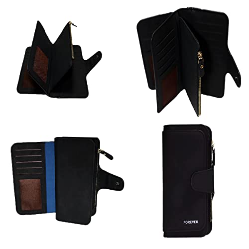 Image of Womens Long Leather Wallet, RFID Blocking Leather Pocket Wallet Ladies Mini Purse with ID Window